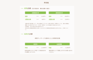 接骨院サンプル-料金表