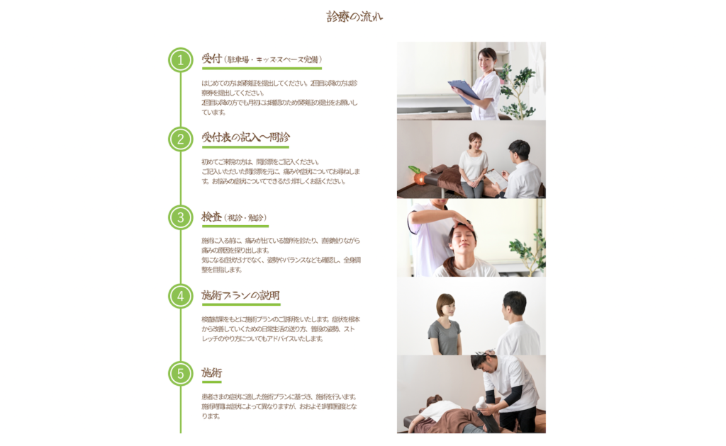 接骨院サンプル-診療の流れ